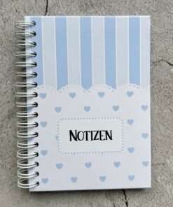 A6 Notizbuch "Herzchen blau / gestreift"