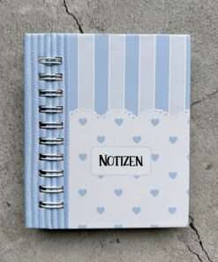A6 Notizbuch "Herzchen blau / gestreift" mit halbverdeckter Drahtbindung