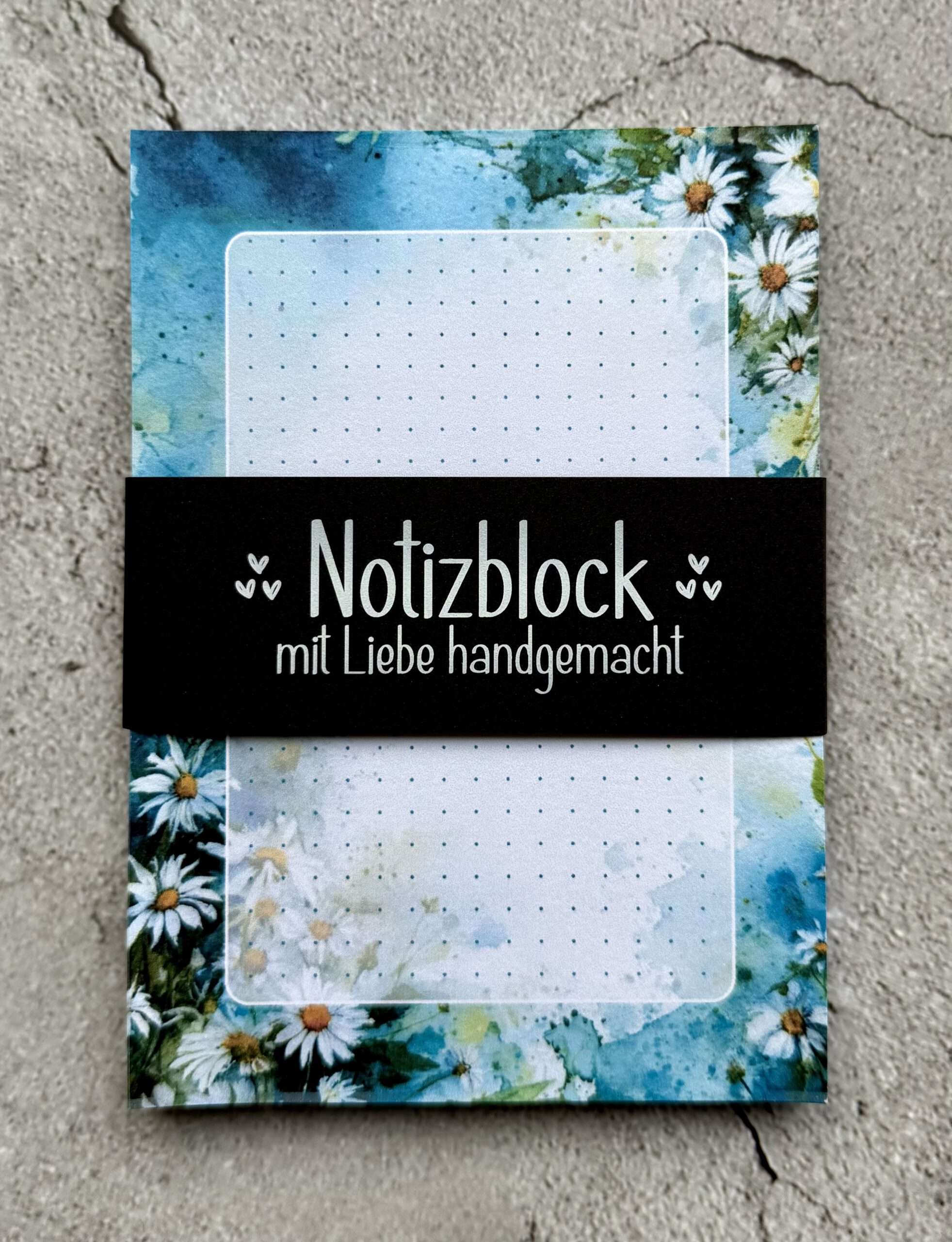 A6 Notizblock "Gänseblümchen blau-grün"