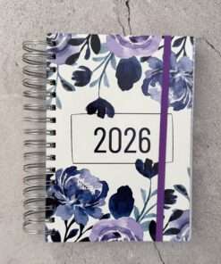 A5 Tages-Kalender 2026 "Floral lila/blau"
