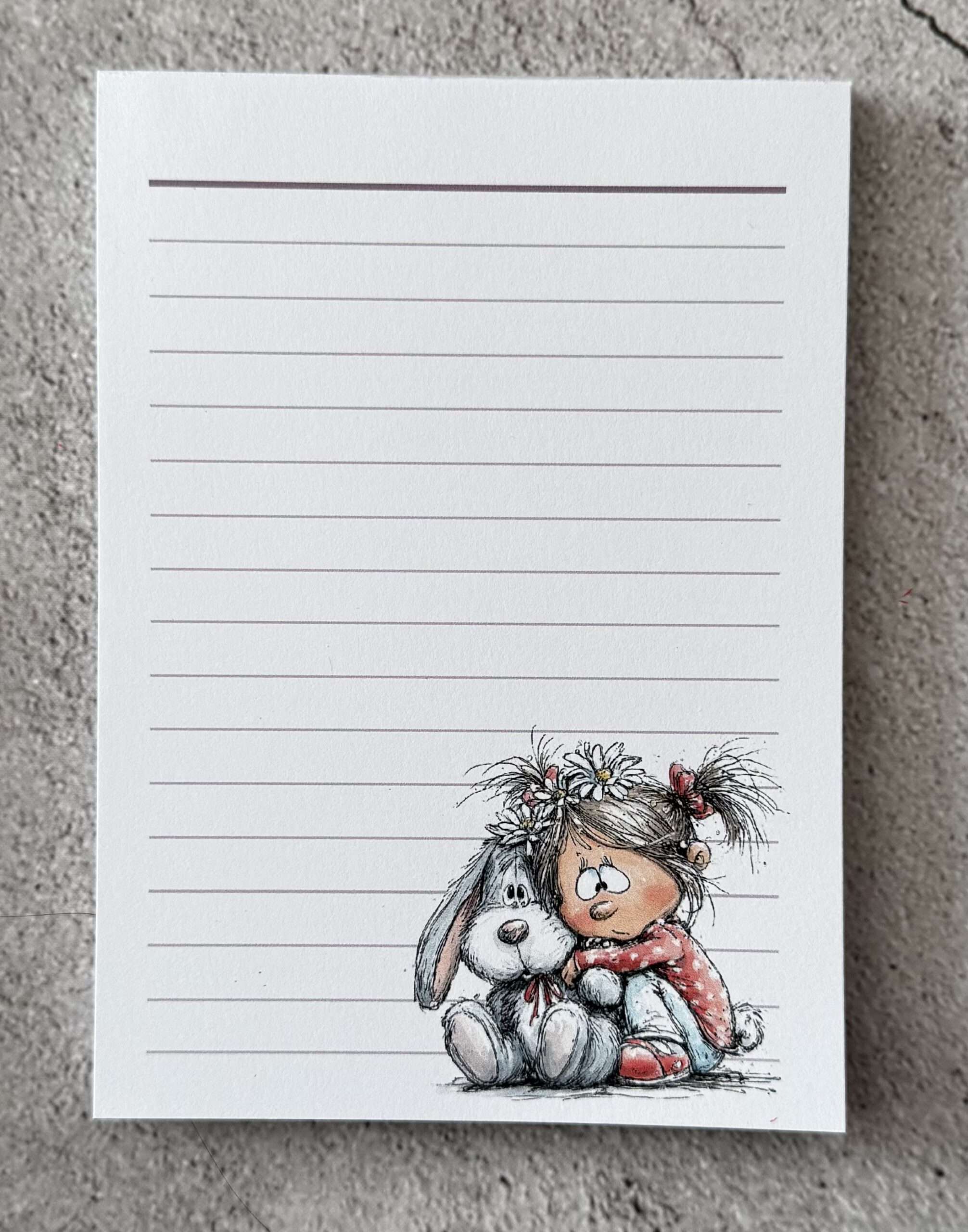 A6 Notizblock "Mädchen mit Kuschelhase 1"